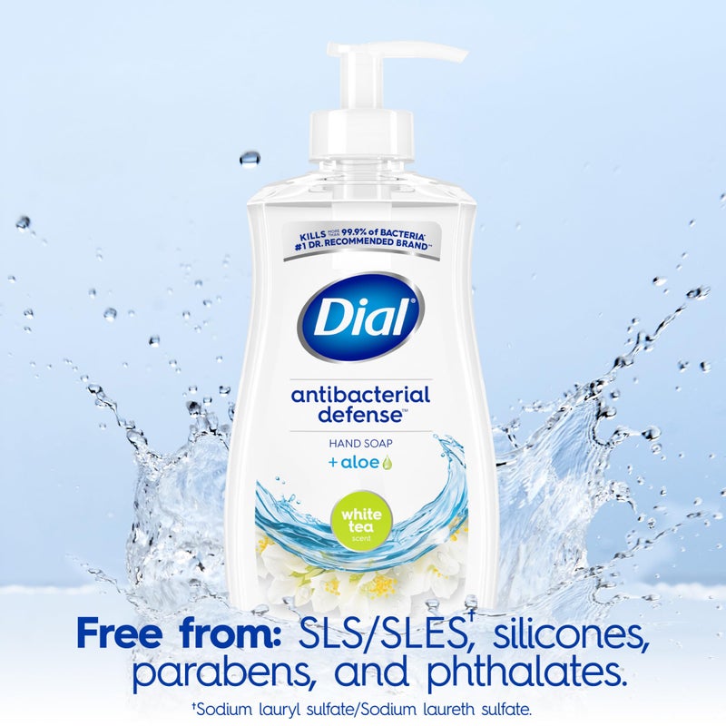 Dial Antibacterial Defense Liquid Hand Soap + Aloe, White Tea Scent, 11 Fl Oz (Pack of 4), Dermatologist-Tested Hand Wash, Gentle Formula - Image 4